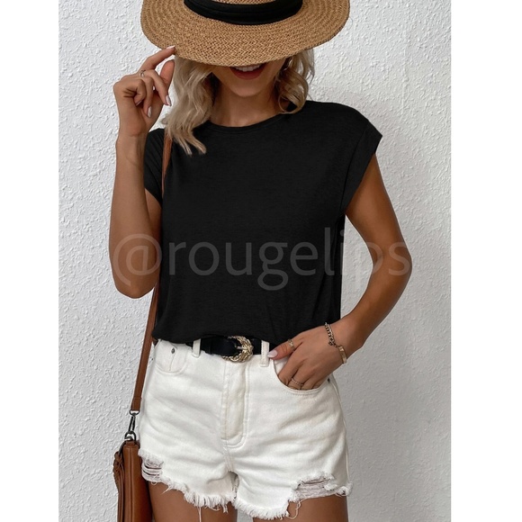 Black Crew Neck Muscle Tee Top - Picture 6 of 11